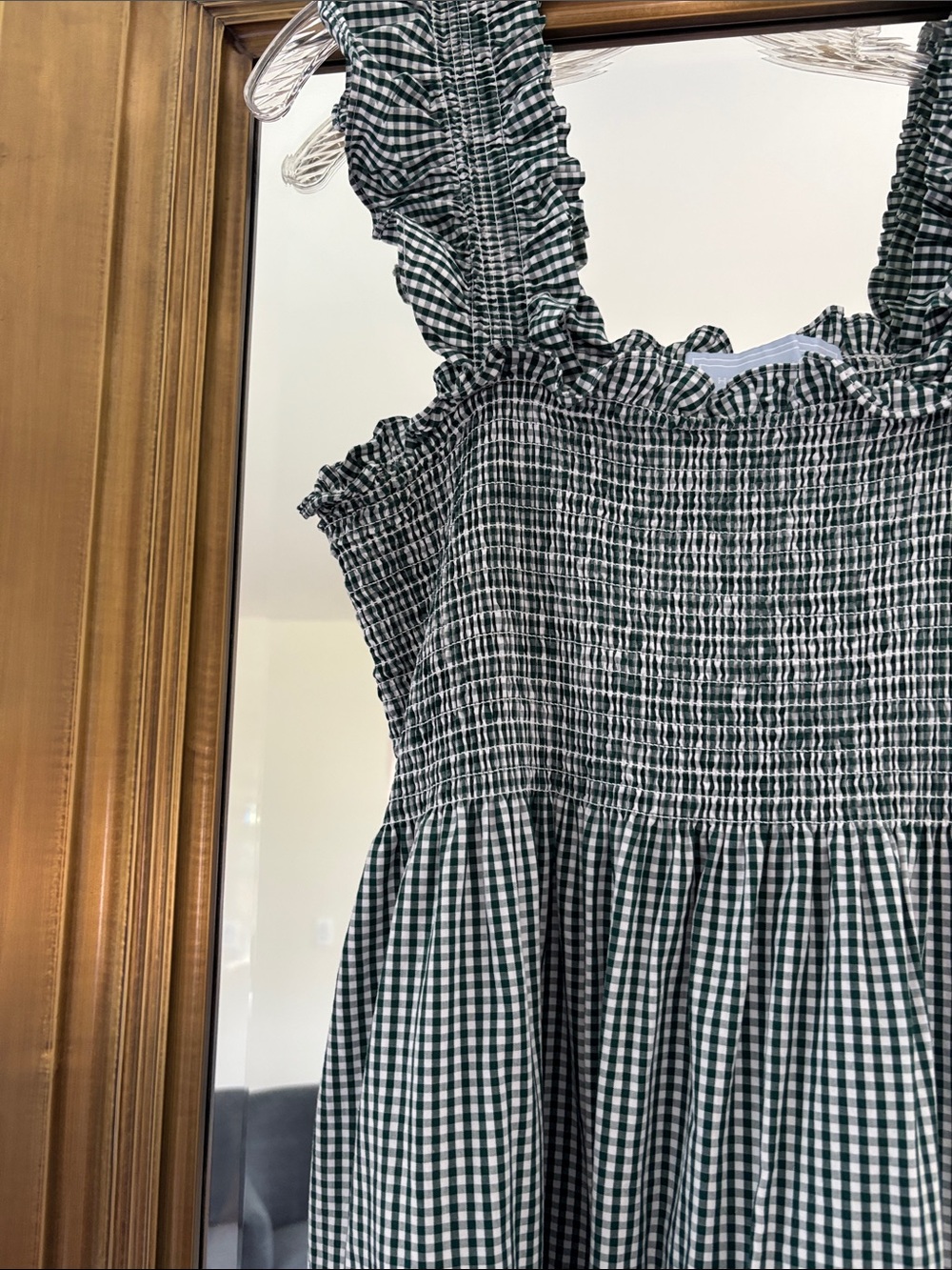 Women’s Gingham Smocked Midi Dress - Black/White - Picture 3 of 7